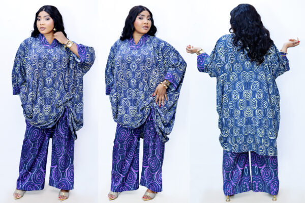 KOW 1416 2 PEICE ADIRE PRINT WITH STONED TOP