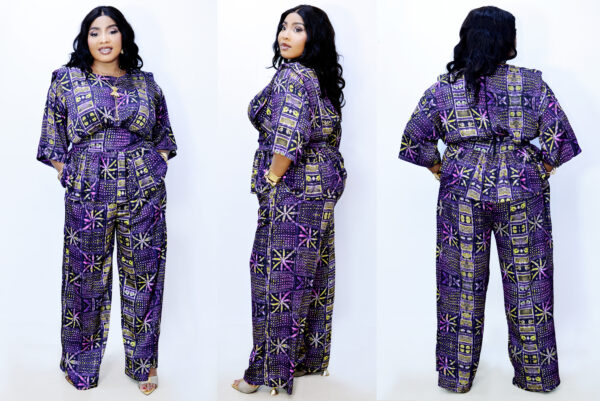 KOW 117 TWO PIECE SILK SET WITH PLEATED TOP AND LONG TROUSER